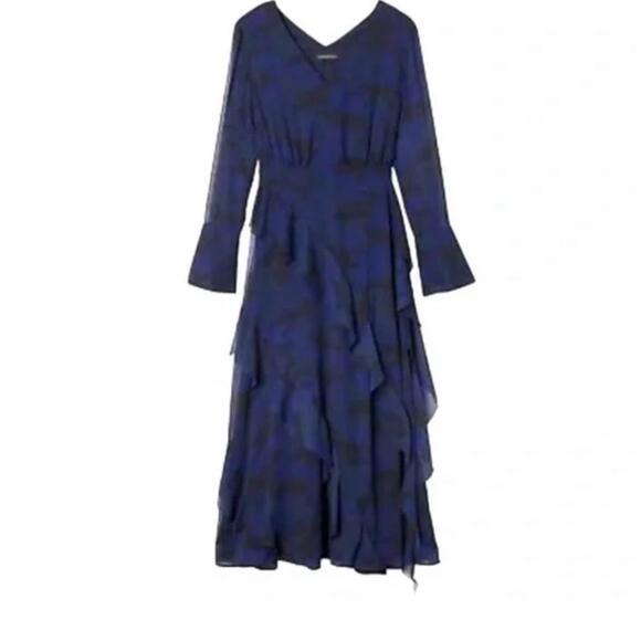 NWT Banana Republic Navy Blue Camo Print Silk Chiffon Evening Dress - Size 2 - Picture 4 of 9